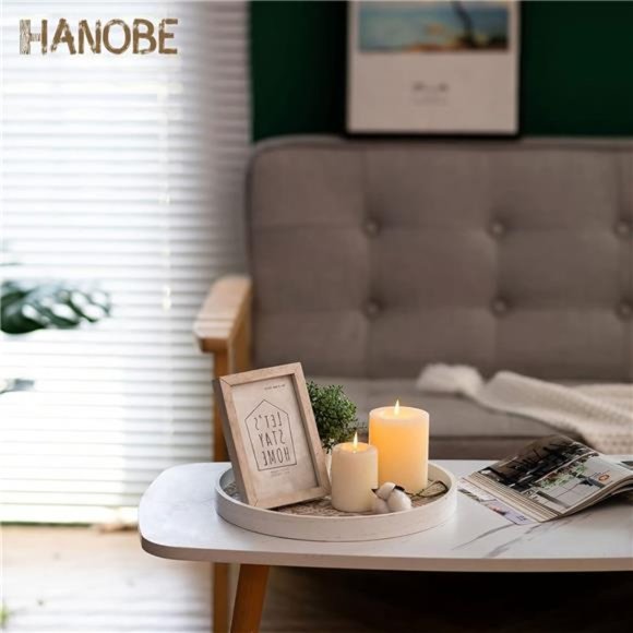 Round Wood Decorative Tray: Rustic Coffee Table Tray Farmhouse Tray Decor - Picture 2 of 6